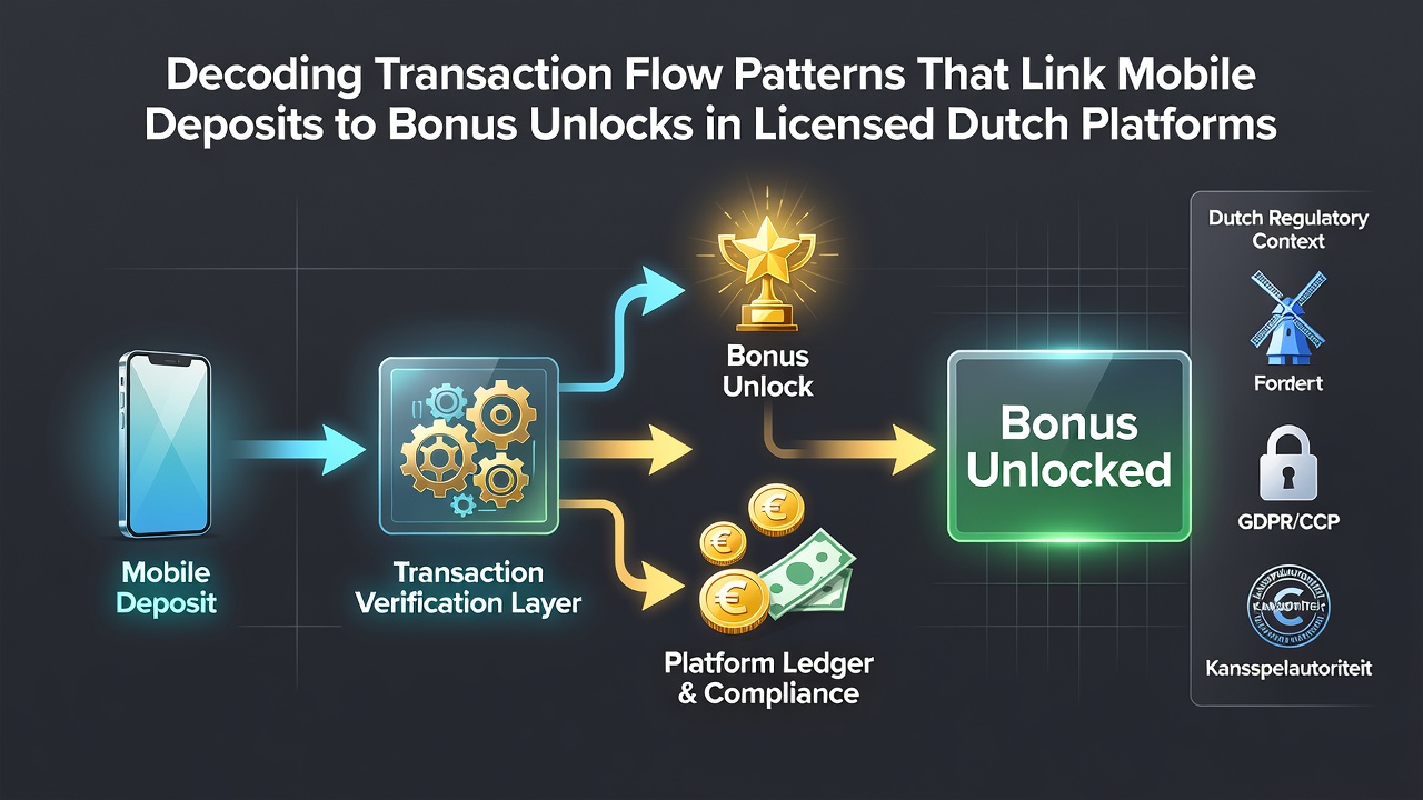 Diagram van transactiepatronen en mobiele deposit flows in licensed Dutch platforms