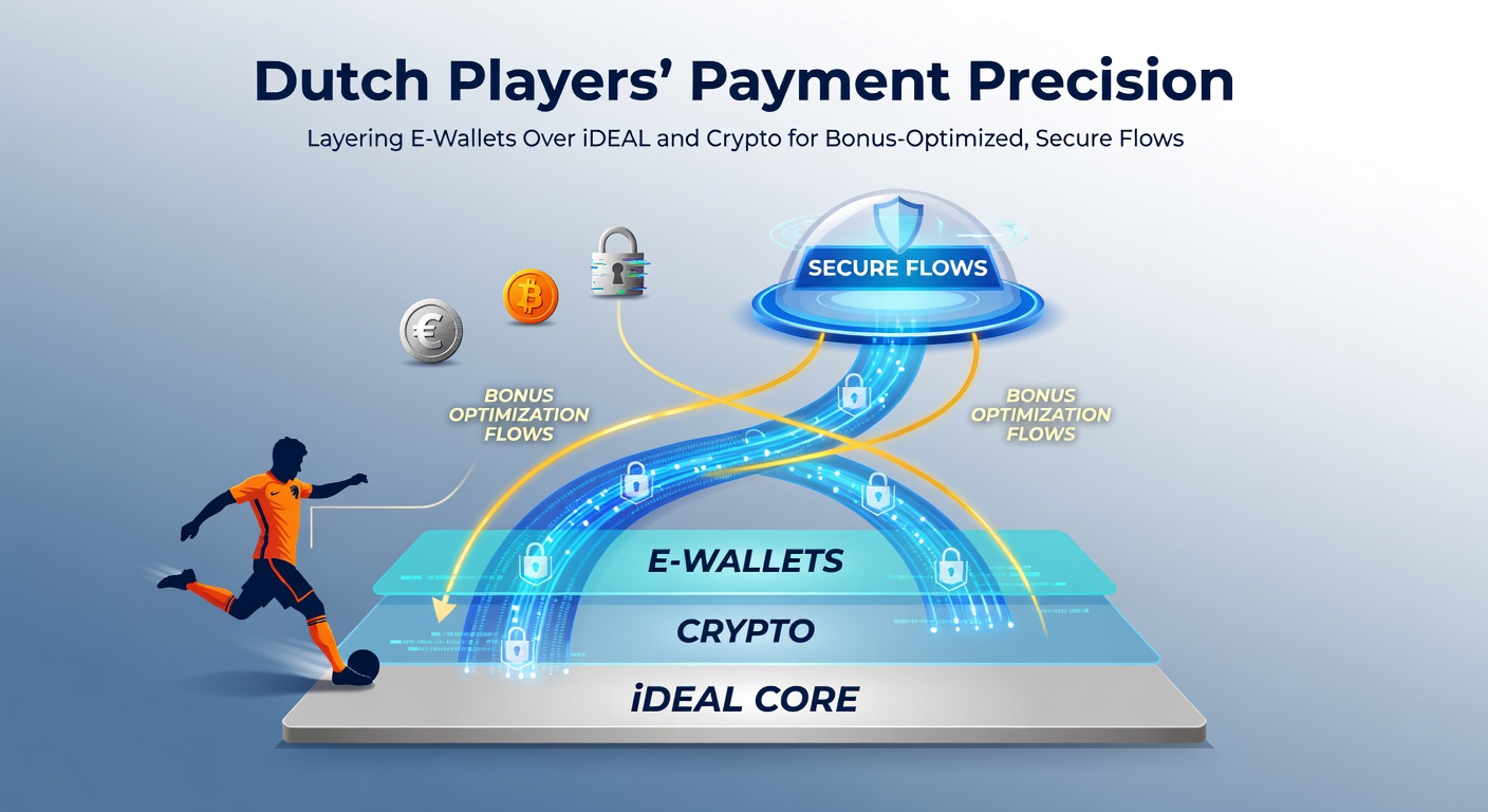 Grafiek met layered betalingsstromen: iDEAL als basis, e-wallets en crypto erbovenop voor Nederlandse casino-spelers
