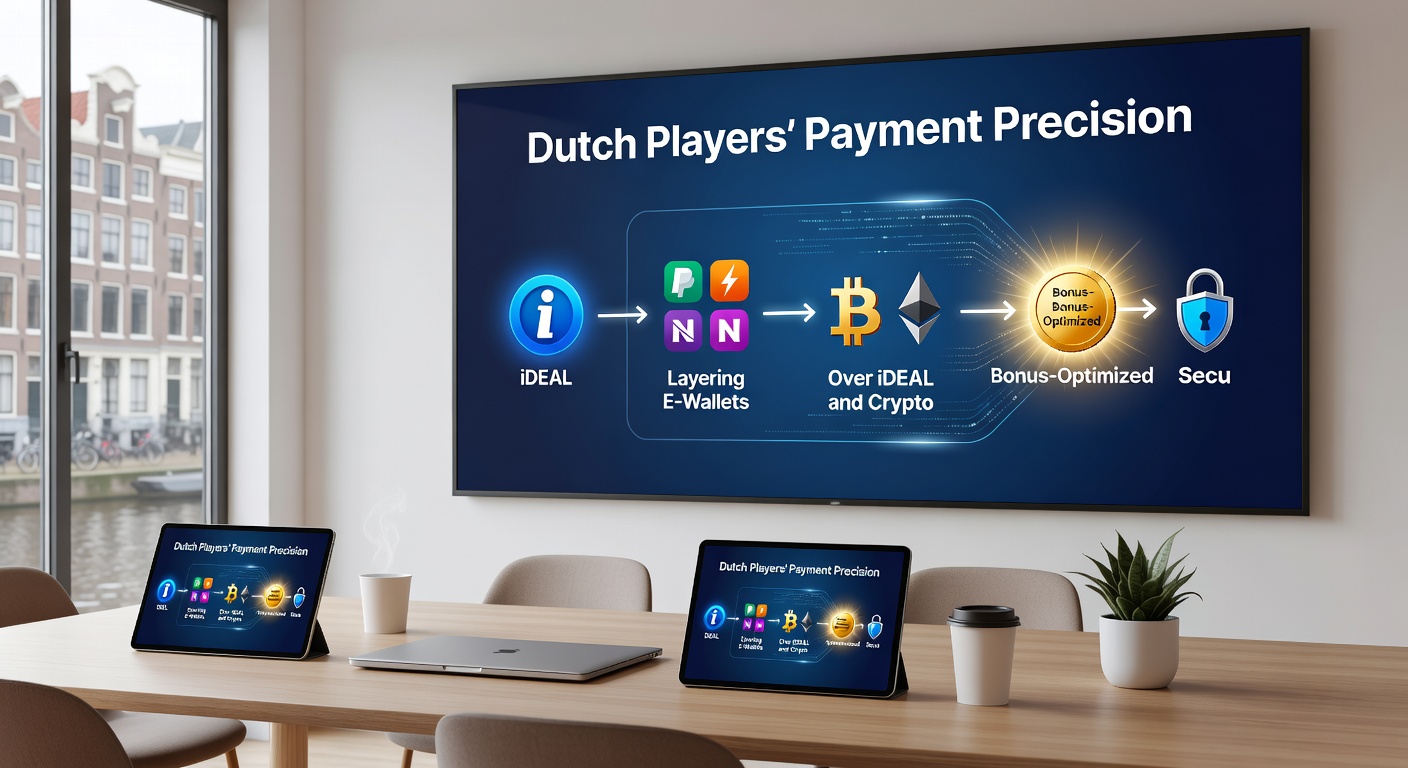 Schema van veilige betalingslagen: iDEAL naar e-wallet naar crypto, met bonus-iconen en sloten voor beveiliging