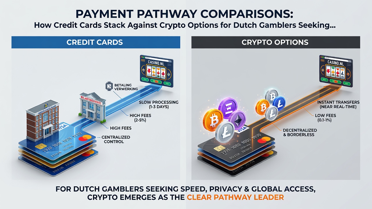 Grafiek met transactie tijden en kosten voor creditcards versus crypto in Nederland