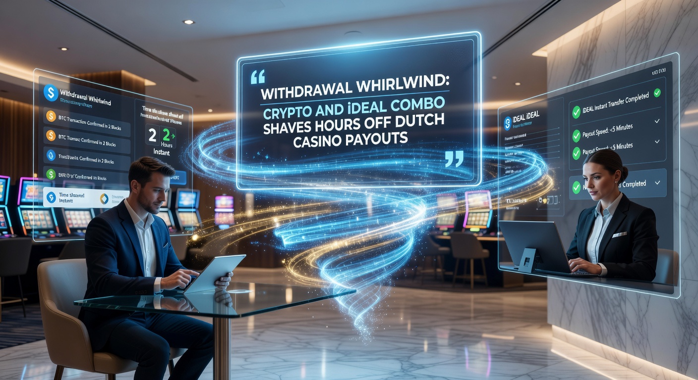 Voorbeeldscherm van een casino-app met crypto-iDEAL uitbetalingsoptie en realtime verwerkingstijd